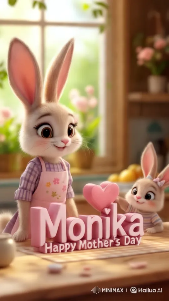 Adorable Bunnies Celebrate Mother's Day in Cozy Kitchen – AI Generated Video | Hailuo AI