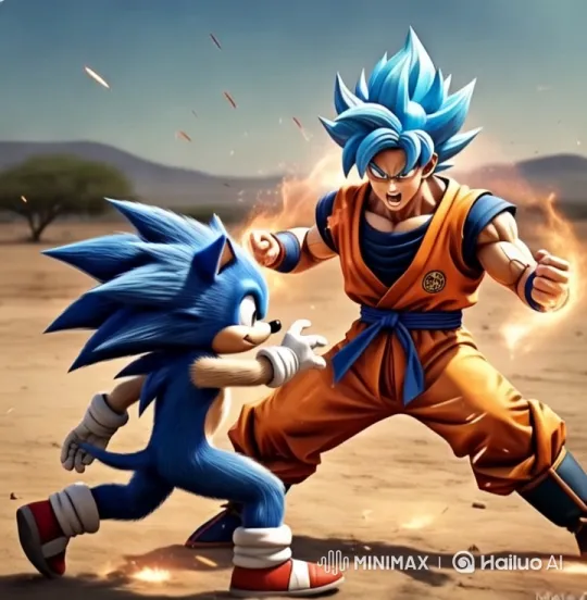 Goku vs. Sonic: Intense Confrontation in Desert Landscape – AI Generated Video | Hailuo AI