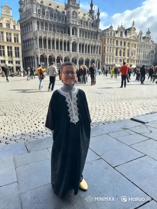 Young Boy in Traditional Robe Amidst Mecca's Grandeur – AI Generated Video | Hailuo AI