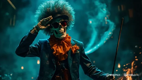 Skeleton Musician Warrior in Dramatic Battle Scene – AI Generated Video | Hailuo AI