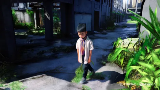 Innocent Boy Explores Eerie Abandoned Cityscape – AI Generated Video | Hailuo AI