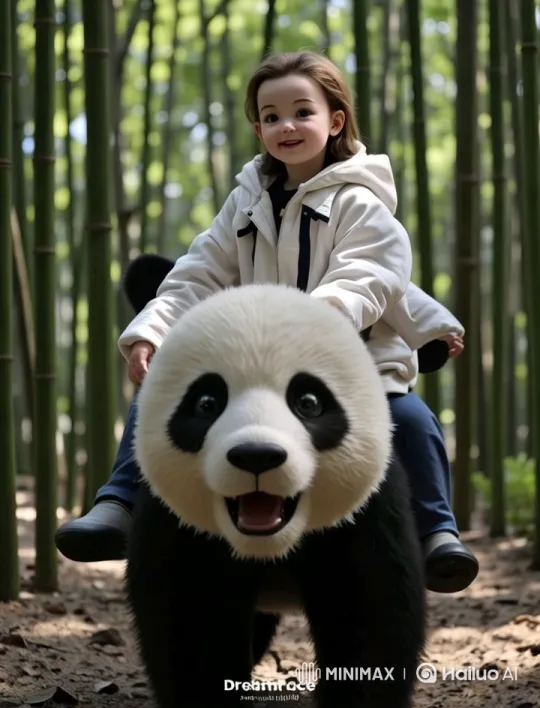 Child Rides Panda in Enchanting Bamboo Forest – AI Generated Video | Hailuo AI