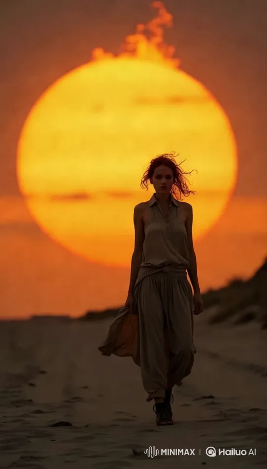 Stunning Sunset Walk on a Sandy Beach – AI Generated Video | Hailuo AI