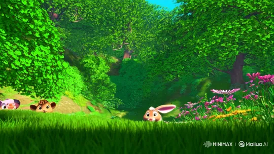 Lush Forest Adventure: Golu Meets the Bear in Harmony – AI Generated Video | Hailuo AI