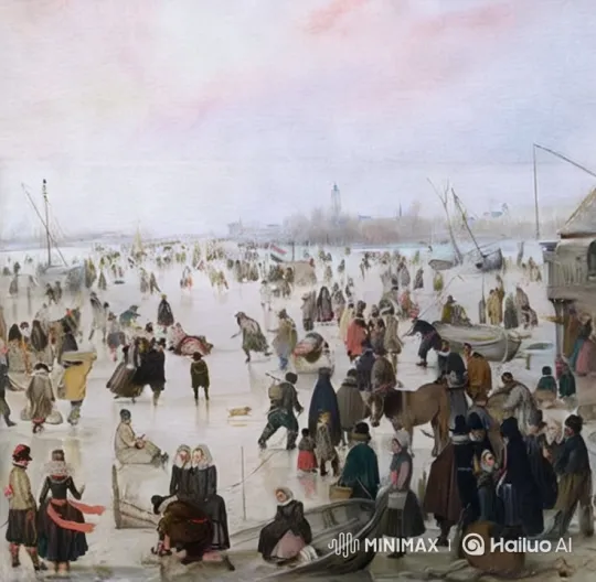 Winter Activities on a Frozen River: Historical Scene – AI Generated Video | Hailuo AI