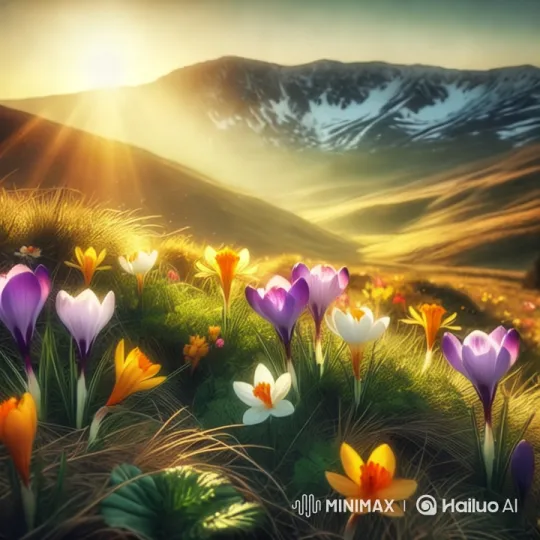 Vibrant Flower Field with Majestic Mountain Backdrop – AI Generated Video | Hailuo AI