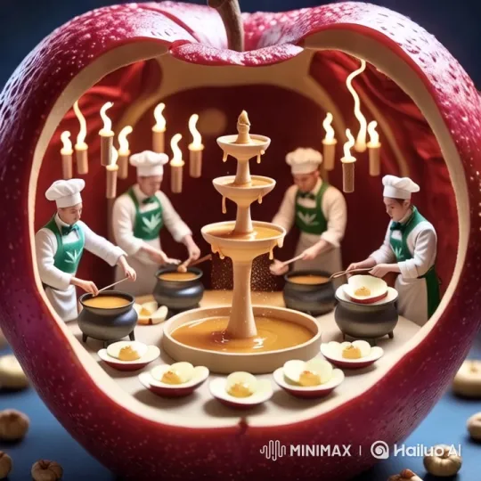 Miniature Culinary Artistry Inside an Intricately Carved Apple – AI Generated Video | Hailuo AI