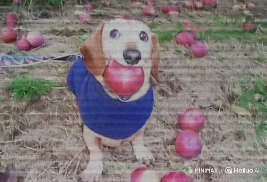 Autumn Scene: Dog with Apple in Field – AI Generated Video | Hailuo AI