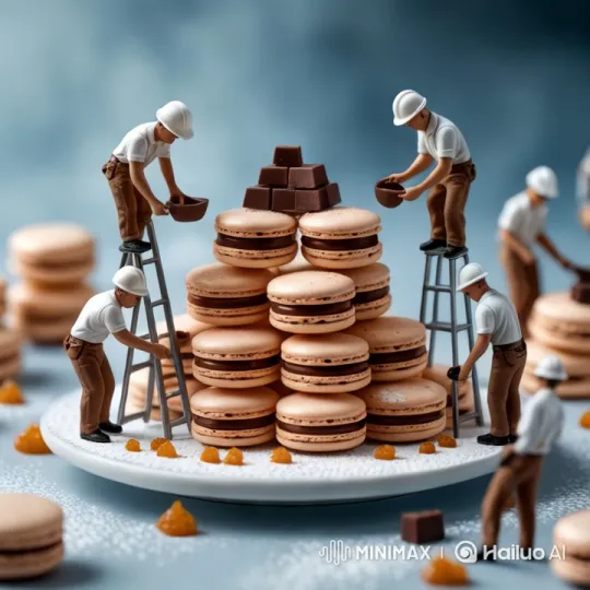 Artistic Macaron Display with Miniature Workers – AI Generated Video | Hailuo AI