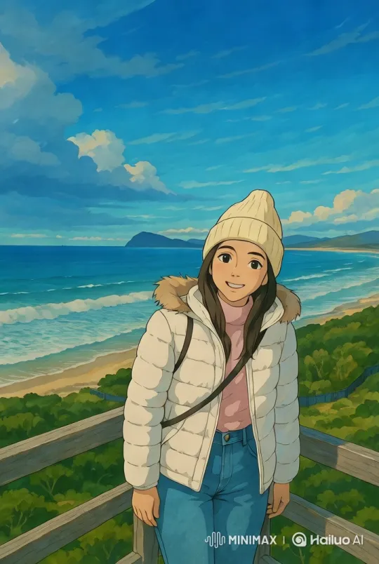 Ghibli-Inspired Animated Scene: Girl by the Sea – AI Generated Video | Hailuo AI