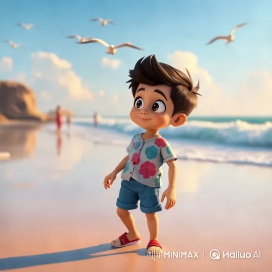 Autistic Boy on Beach in Pixar Style – AI Generated Video | Hailuo AI