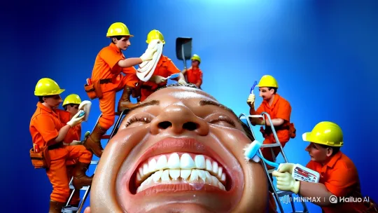Miniature Cleaners Tend to Giant's Teeth in Hyper-Realistic Macro Scene – AI Generated Video | Hailuo AI