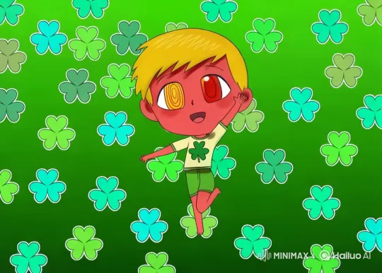 Fixed Expression Character Rotates Against Clover Background – AI Generated Video | Hailuo AI