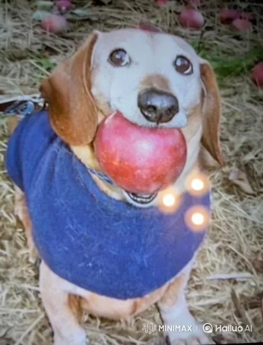 Dog Enjoying Apple in Rustic Setting – AI Generated Video | Hailuo AI