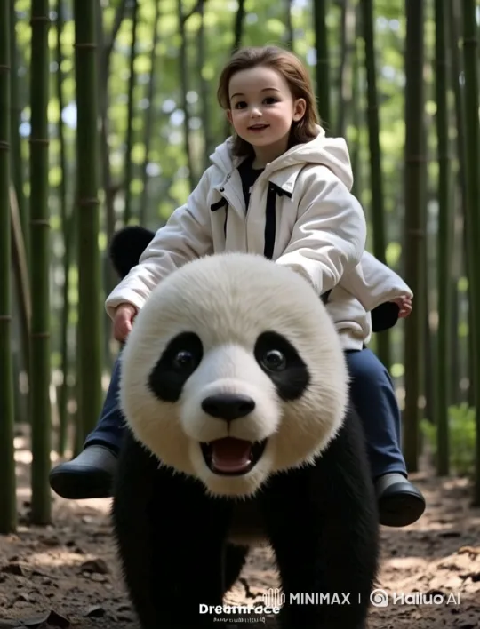 Child Rides Panda in Tranquil Bamboo Forest – AI Generated Video | Hailuo AI
