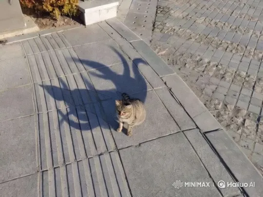 Cat on Pavement Casts Dragon-Like Shadow – AI Generated Video | Hailuo AI