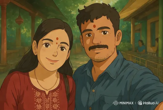 Couple in Traditional Attire Amidst Serene Outdoor Setting – AI Generated Video | Hailuo AI