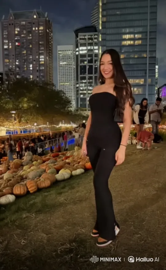 Nighttime Pumpkin Display in Bustling City Atmosphere – AI Generated Video | Hailuo AI