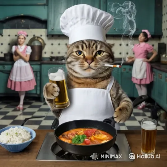 Cat Chef Cooks Fish Curry in Vintage Kitchen – AI Generated Video | Hailuo AI