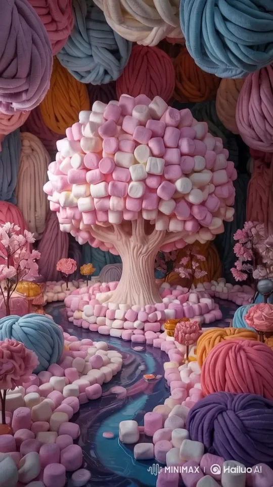 Enchanted Marshmallow Tree in Whimsical Landscape – AI Generated Video | Hailuo AI