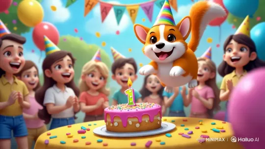Joyful Birthday Celebration with a Happy Dog – AI Generated Video | Hailuo AI