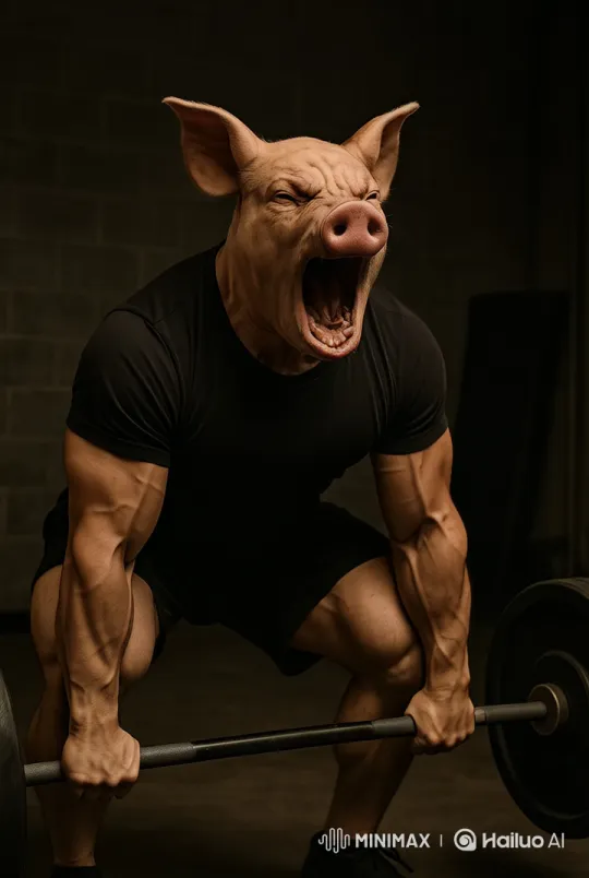 Live2D Animation: Muscular Pig-Headed Figure Lifts Weights – AI Generated Video | Hailuo AI