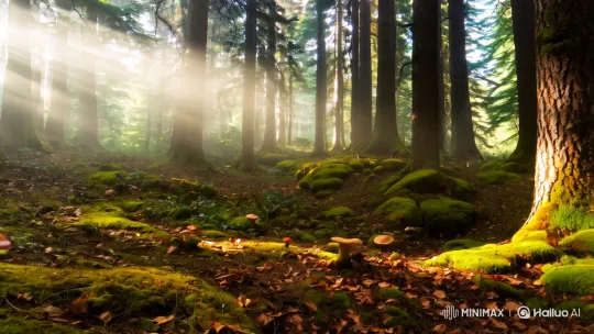 Peaceful Morning in a Coniferous Forest – AI Generated Video | Hailuo AI
