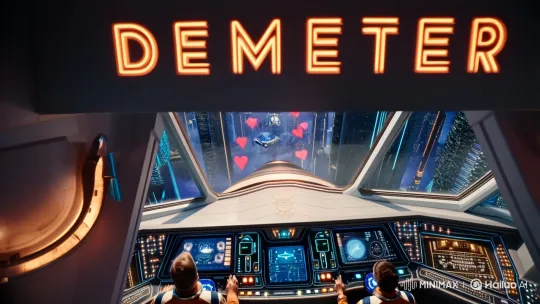 DEMETER Spaceship Command Room: High-Speed Cityscape Flight – AI Generated Video | Hailuo AI