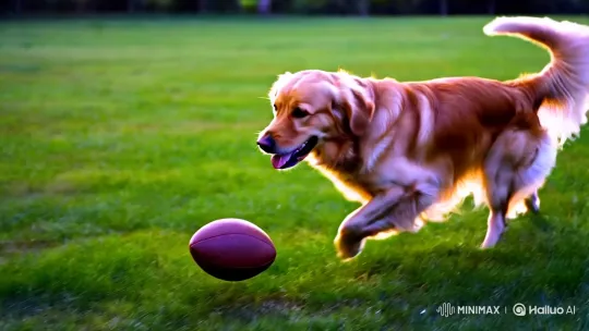 Golden Retriever Showcases Athletic Grace in Slow-Motion Serenity – AI Generated Video | Hailuo AI