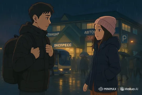 Rainy Bus Station Encounter: Animated Intimacy – AI Generated Video | Hailuo AI