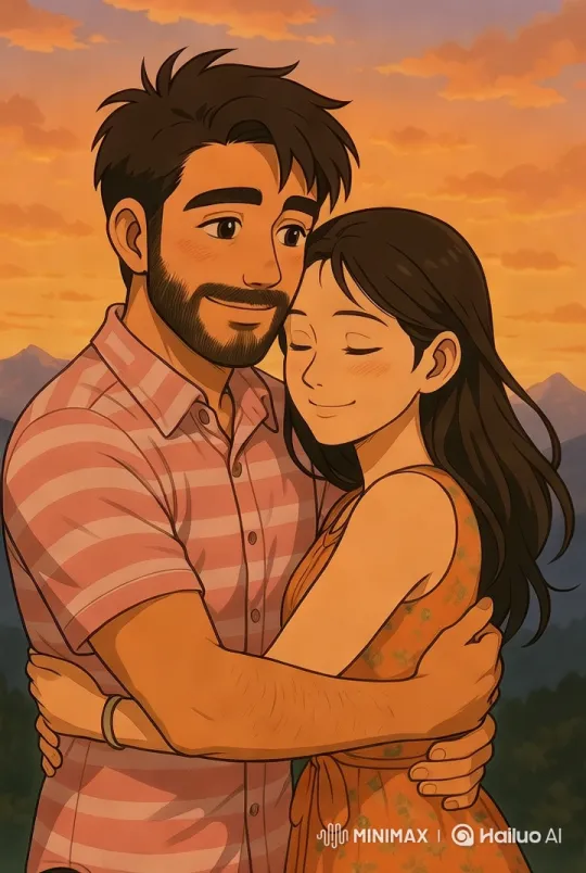 Couple Embraces as Sunset Turns to Rain – AI Generated Video | Hailuo AI