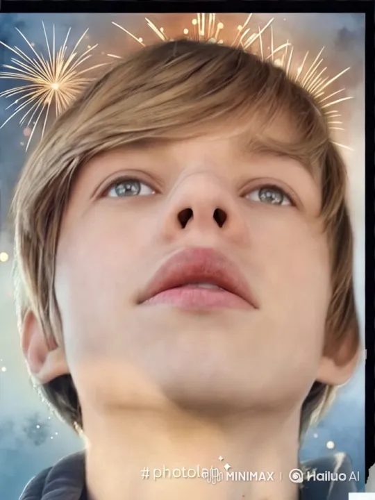 Night Sky Celebration: Young Viewer Amidst Fireworks Display – AI Generated Video | Hailuo AI