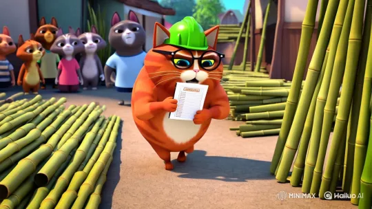 Chubby Cat in Glasses Builds Homes in Vibrant Market – AI Generated Video | Hailuo AI