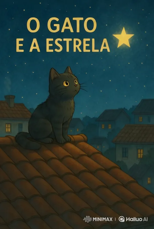 Night Enchantment: Cat Watches Star on Rooftop – AI Generated Video | Hailuo AI
