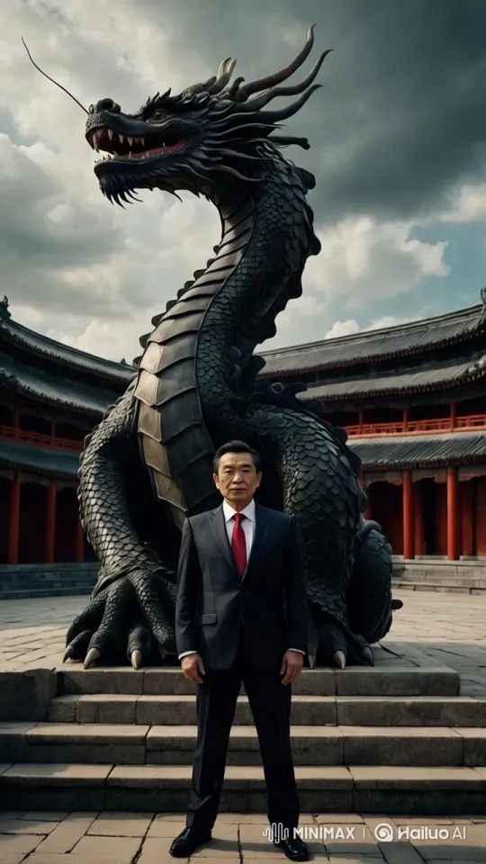 Mysterious Man Meets Majestic Dragon Statue – AI Generated Video | Hailuo AI