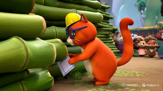 Charming Cat Inspects Bamboo in Rustic Market – AI Generated Video | Hailuo AI