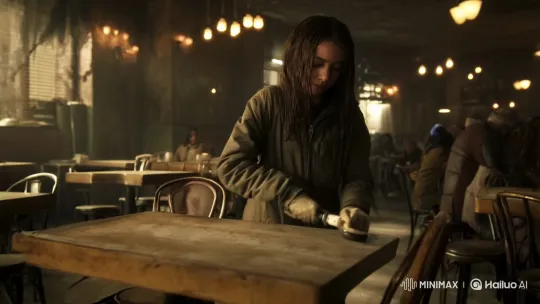 Resilient Lena's Encounter with Adrian in a Run-Down Café – AI Generated Video | Hailuo AI