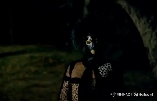 Eerie Figure in Latex Mask Stands Out in Dark Setting – AI Generated Video | Hailuo AI