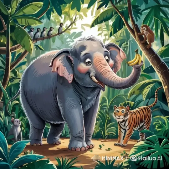 Harmonious Jungle: Elephant, Tiger, and Monkey Interact – AI Generated Video | Hailuo AI