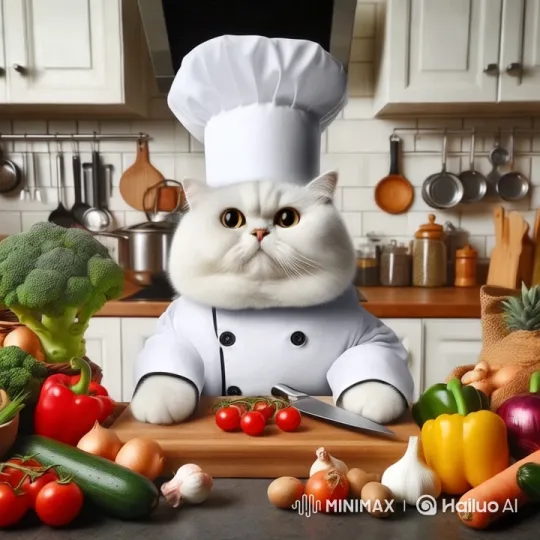 Cat Chef Skillfully Prepares Vegetables – AI Generated Video | Hailuo AI