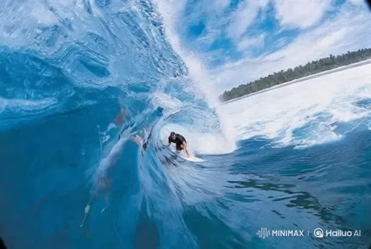 Surfer Glides Through Blue Barrel Wave – AI Generated Video | Hailuo AI