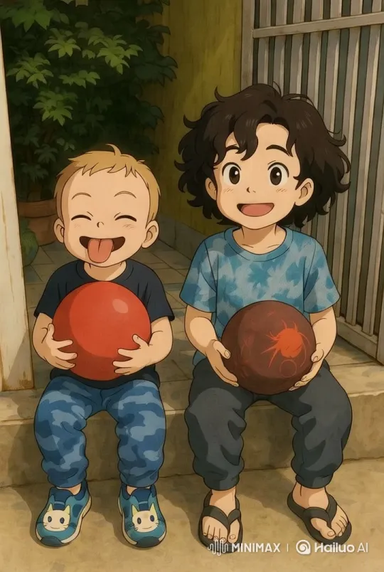 Joyful Children with Balls on House Step – AI Generated Video | Hailuo AI