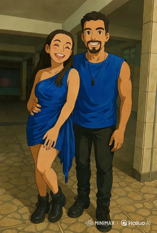 Couple in Intimate Embrace Captured in Tiled Hallway – AI Generated Video | Hailuo AI