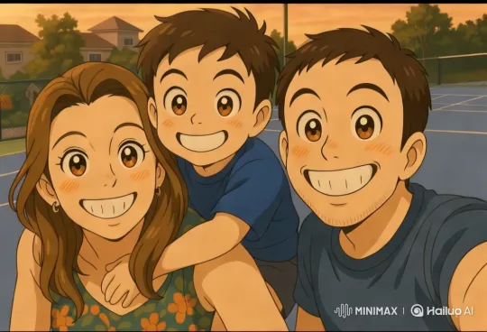 Animated Characters Sing and Connect on a Tennis Court at Sunset – AI Generated Video | Hailuo AI