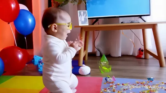 Toddlers Joyful Dance in Colorful Festive Room – AI Generated Video | Hailuo AI
