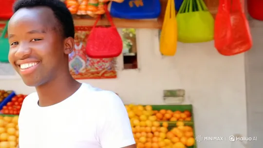 Young Man Enjoying a Colorful Market Atmosphere – AI Generated Video | Hailuo AI