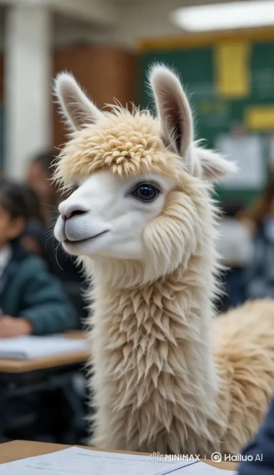 Alpaca in Classroom: Whimsical Study Scene – AI Generated Video | Hailuo AI