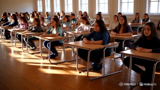 Students Meditate in Sunlit Classroom – AI Generated Video | Hailuo AI