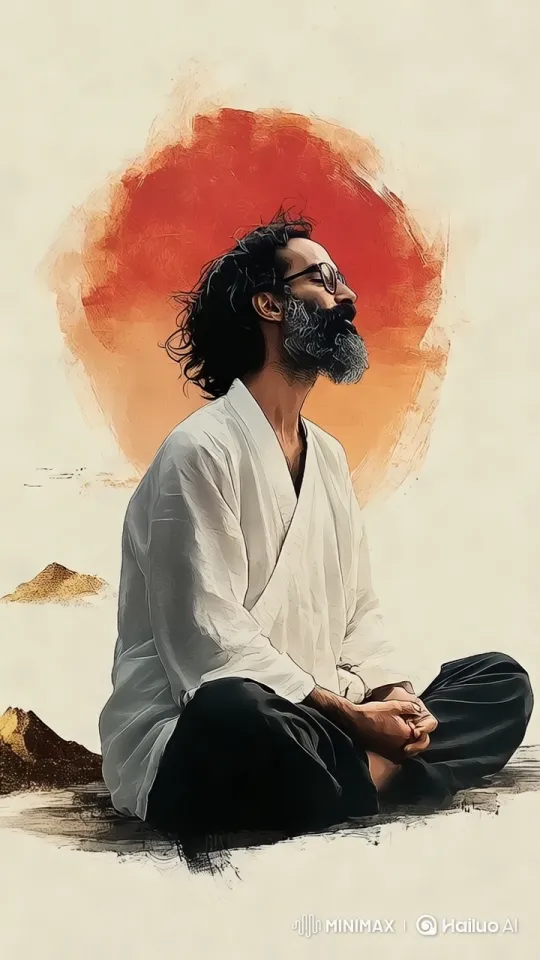 Zen Man Amidst Serene Abstract Landscape – AI Generated Video | Hailuo AI