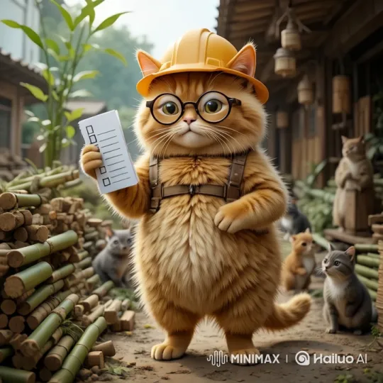 Construction Site: Focused Cat in Rustic Setting – AI Generated Video | Hailuo AI